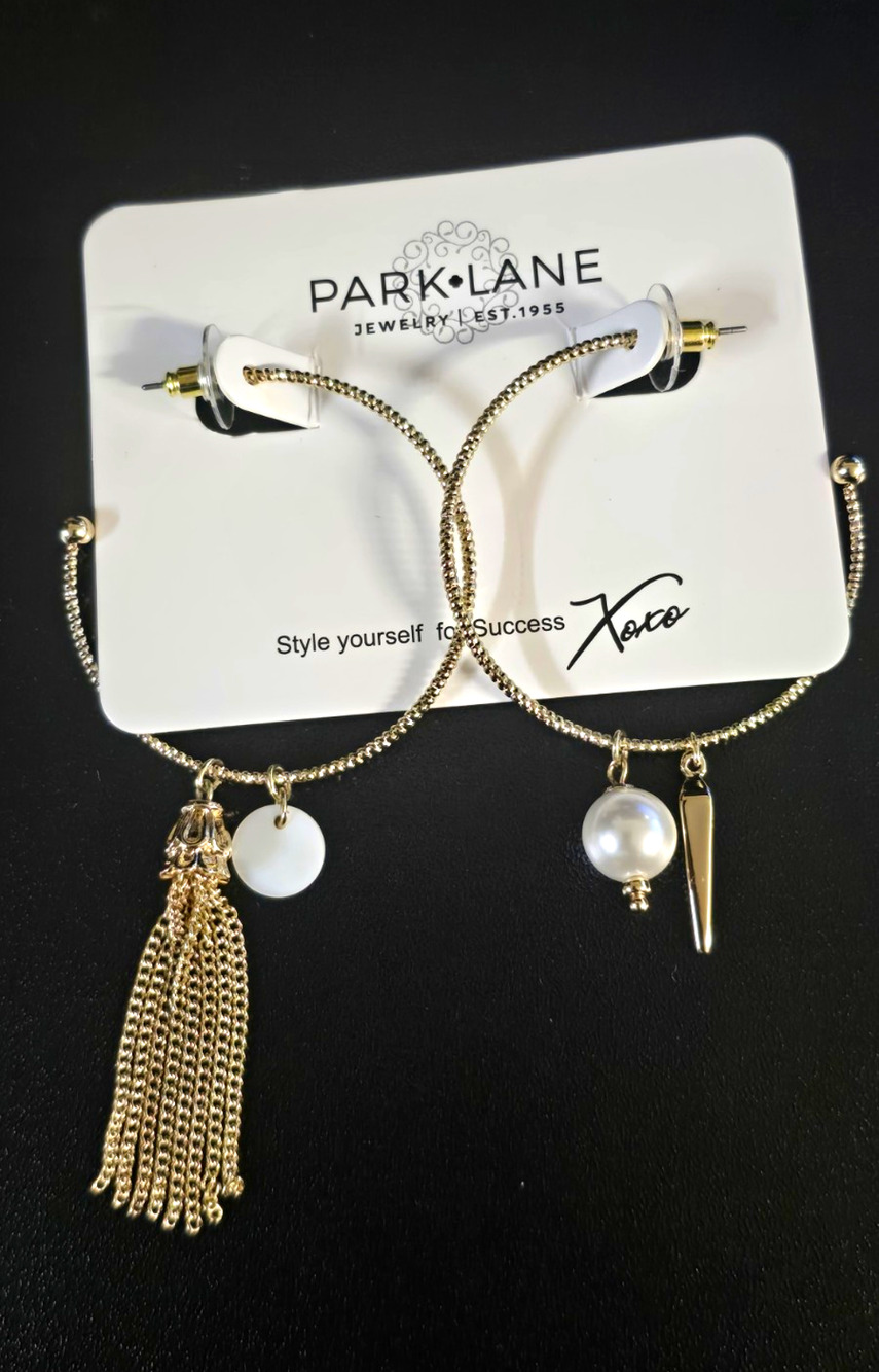 Park Lane Silver Tone Hoop Dangle Earrings Pearl Charm Tassel Spike Drop